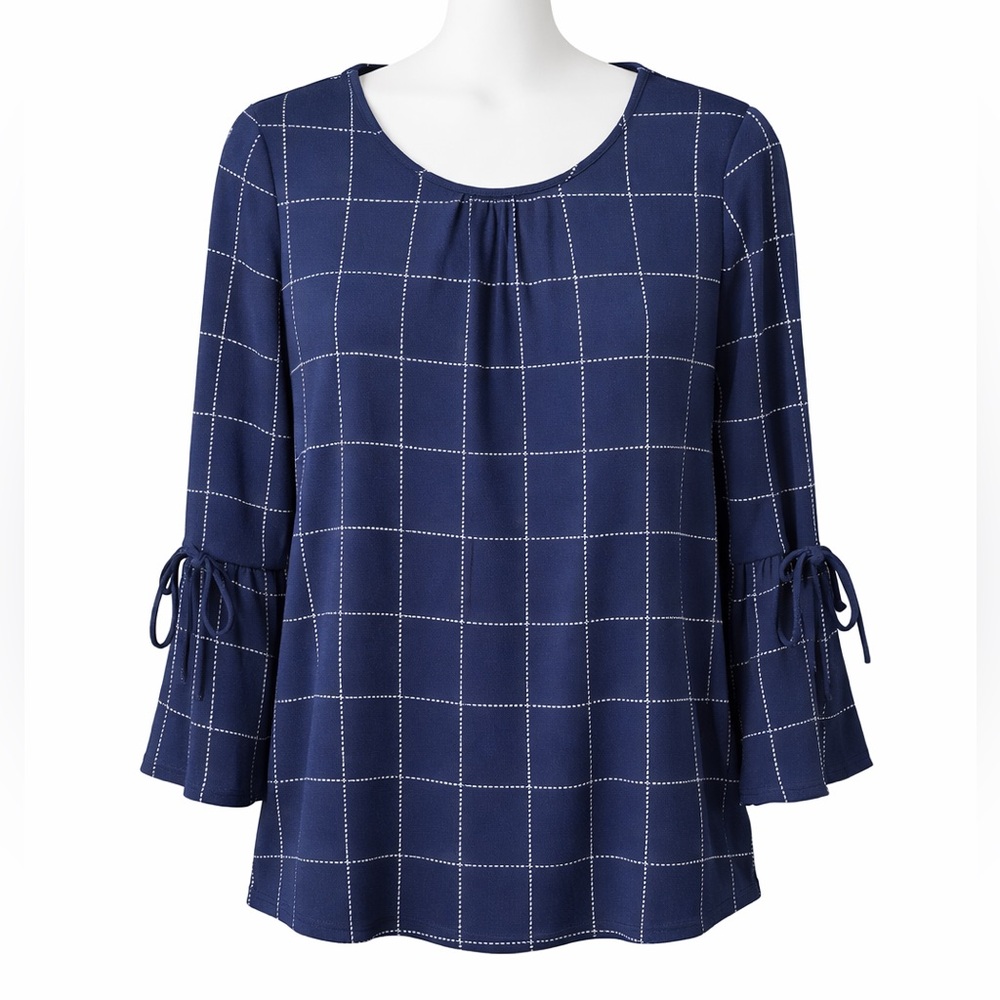 Liz Claiborne Navy Checkered Blouse